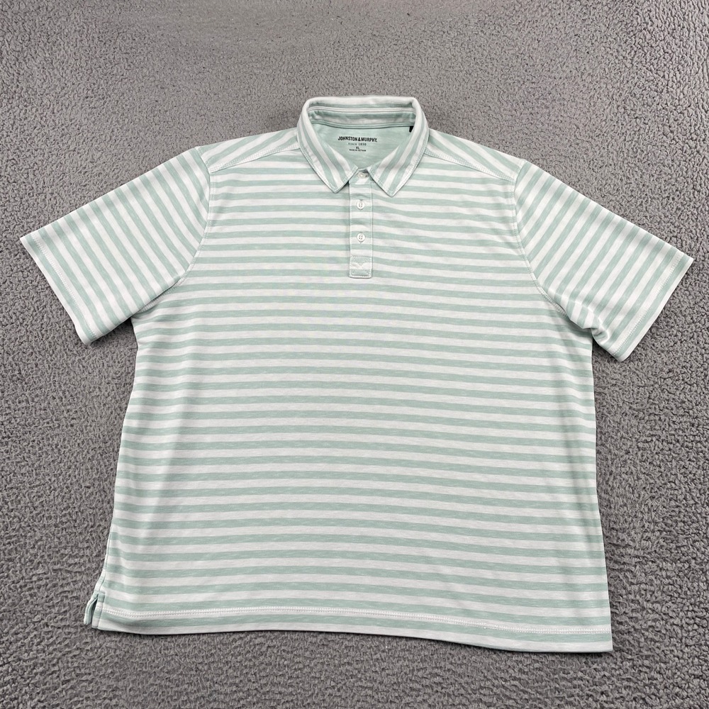 Johnston & Murphy Polo Mens XL Green Striped Short Sleeve Modal Blend Casual